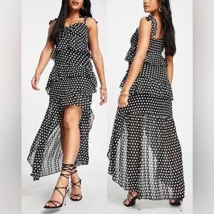 New! Lipsy tie shoulder hi-low dress in polka dot